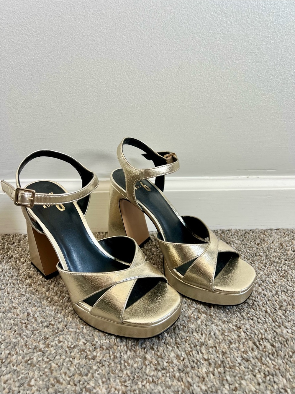 Mix No. 6 Metallic Gold Platform Ankle-Strap Block Heels - Picture 3 of 7